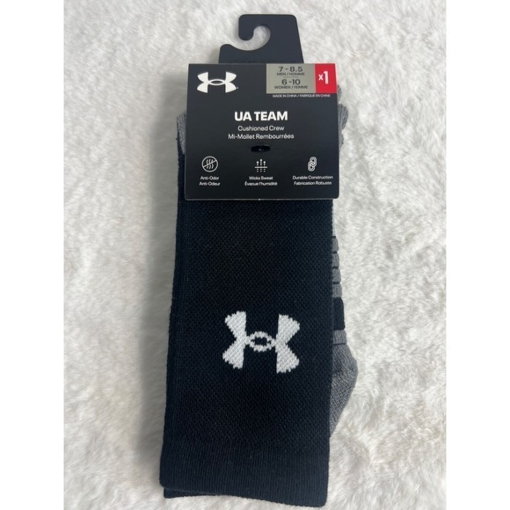 Under Armour  Cushioned Crew Socks Black Unsex Mens 7-8.5 Women's 6-10
